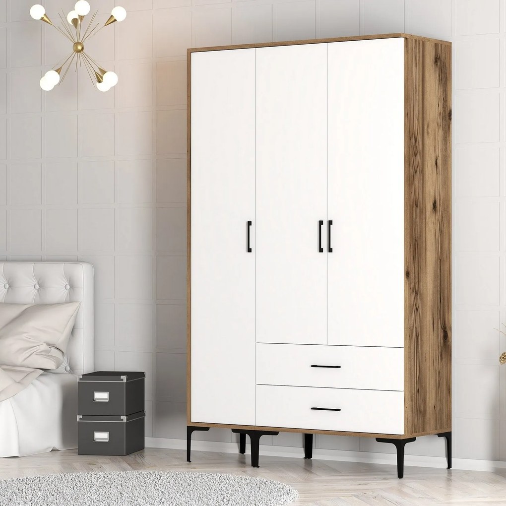 Roupeiro Kumsal ST – Nogueira e Branco – 120x47,5x201,4 cm