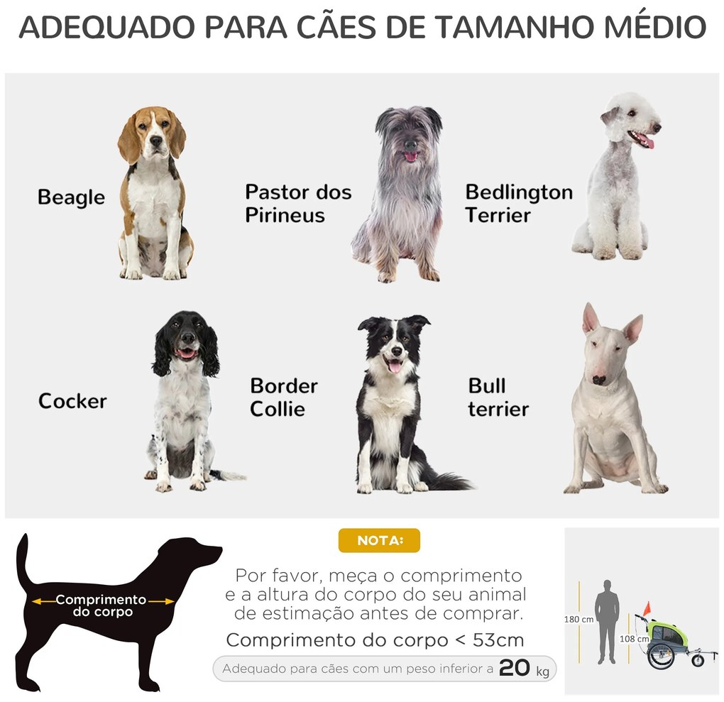 PawHut Reboque Bicicleta Cães Carrinho para Transporte para Animais de