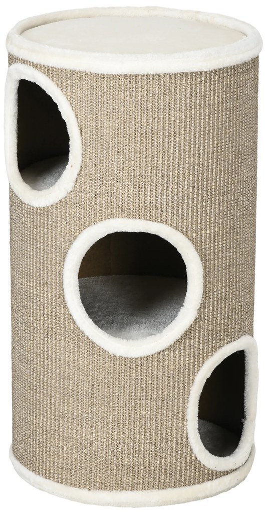 Pawhut Arranhador para Gatos Pelúcia Macia Tapete de Sisal Robusto Ø38x70A cm Marrom | Aosom Portugal