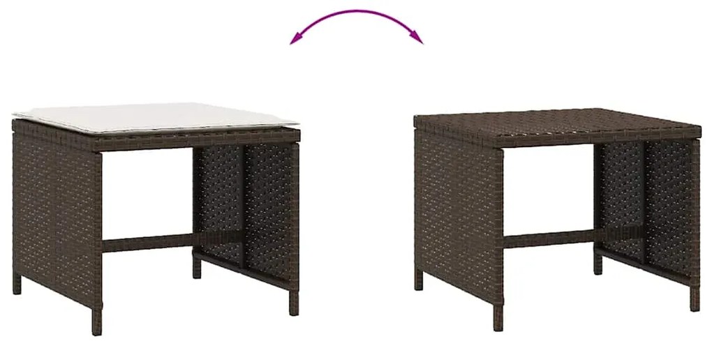Bancos jardim com almofadões 4 pcs 41x41x36 cm vime PE castanho