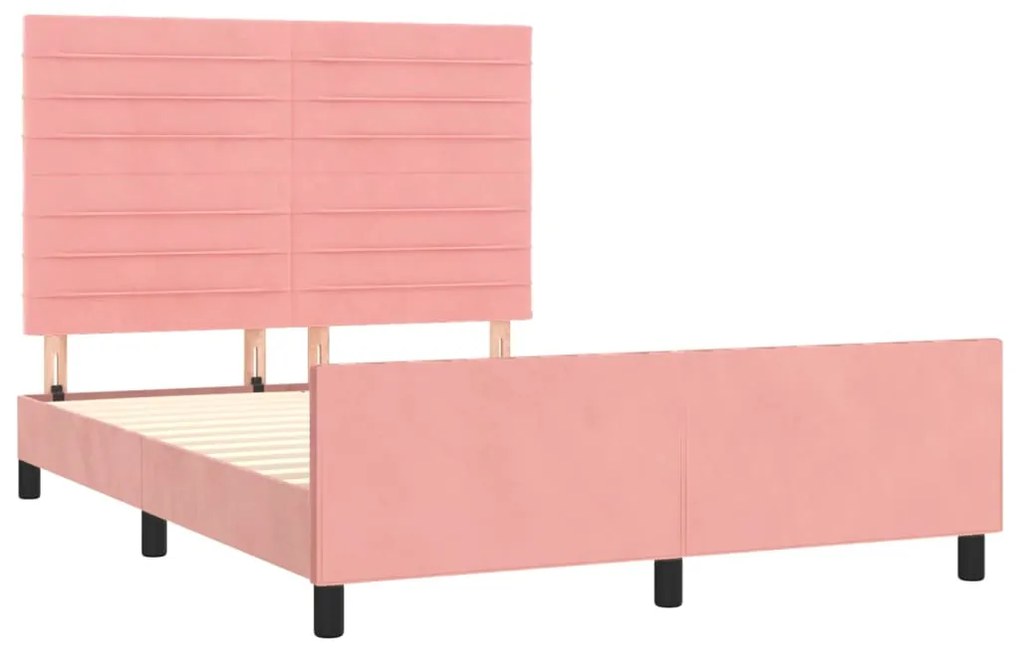 Estrutura de cama c/ cabeceira 140x200 cm veludo rosa
