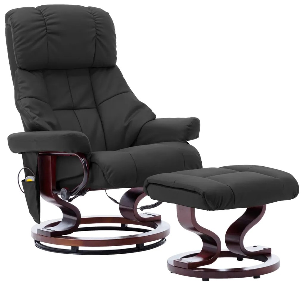 289868 vidaXL Poltrona reclin. massagens couro artif./madeira curva cinzento