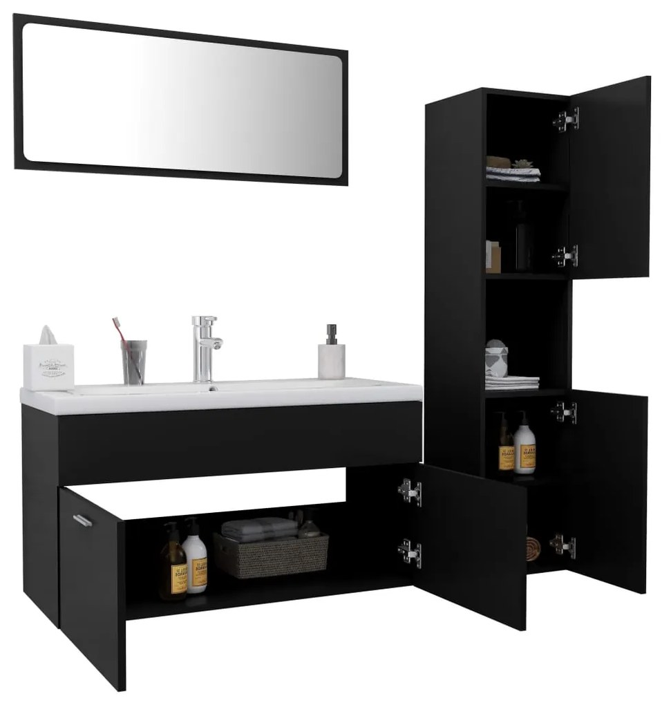 Conjunto de móveis de casa de banho derivados madeira preto