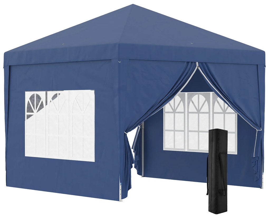 Tenda de Jardim com Paredes Laterais Amovíveis Janelas Porta com Zíper e Bolsa de Transporte 295x295x195-258 cm Azul