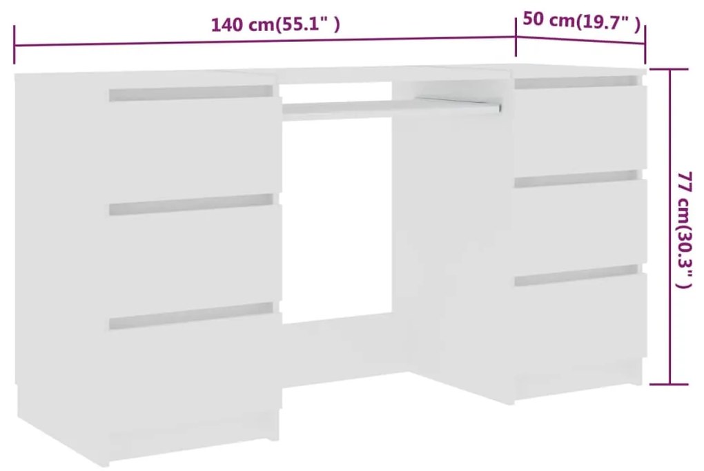 Secretária Luxes com 6 Gavetas de 140 cm - Branco - Design Moderno