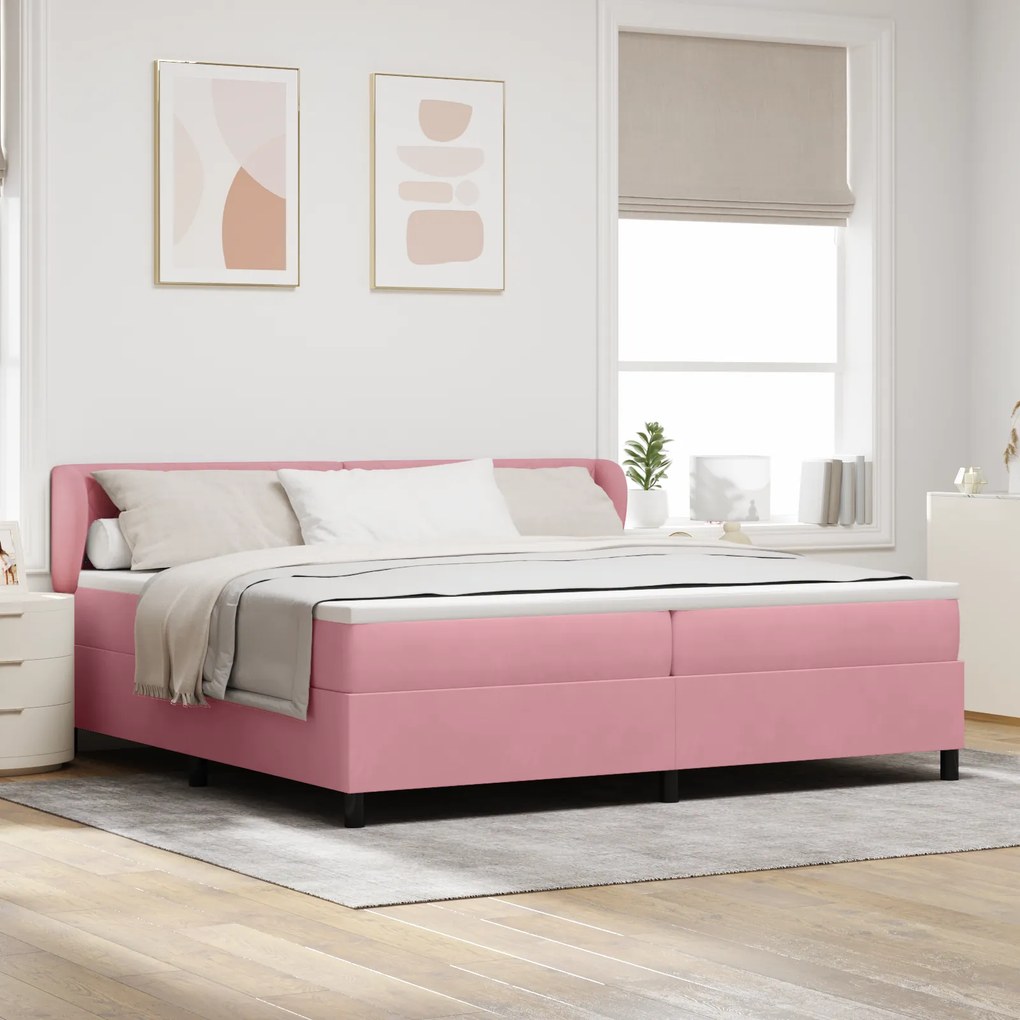 Cama Box com Colchão vidaXL Rosa 200x200 cm Veludo