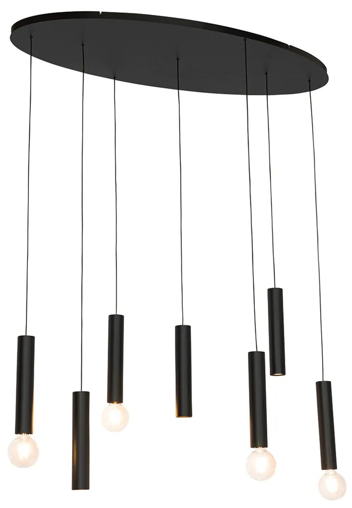Candeeiro de suspensão design preto oval 7 luzes - Tuba