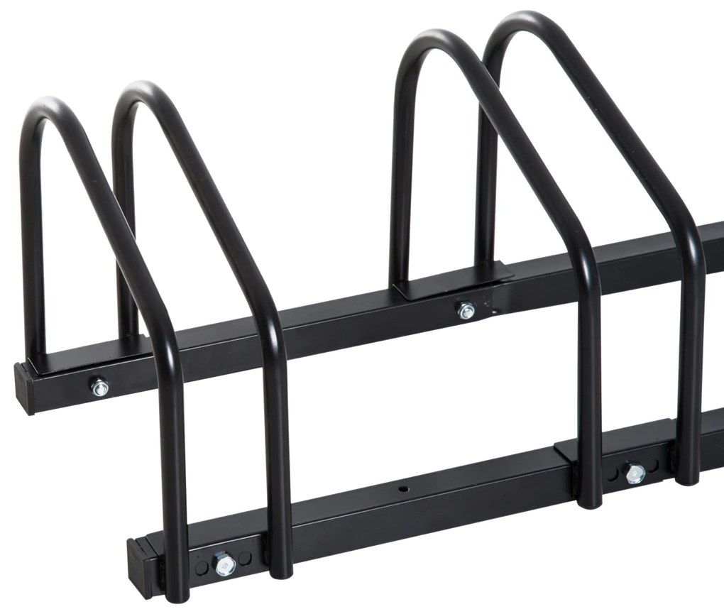 HOMCOM Estacionamento para 4 Bicicletas Suporte de Aço para Estacionar Bicicletas no chão para Interior e Exterior 100x33x27cm Preto