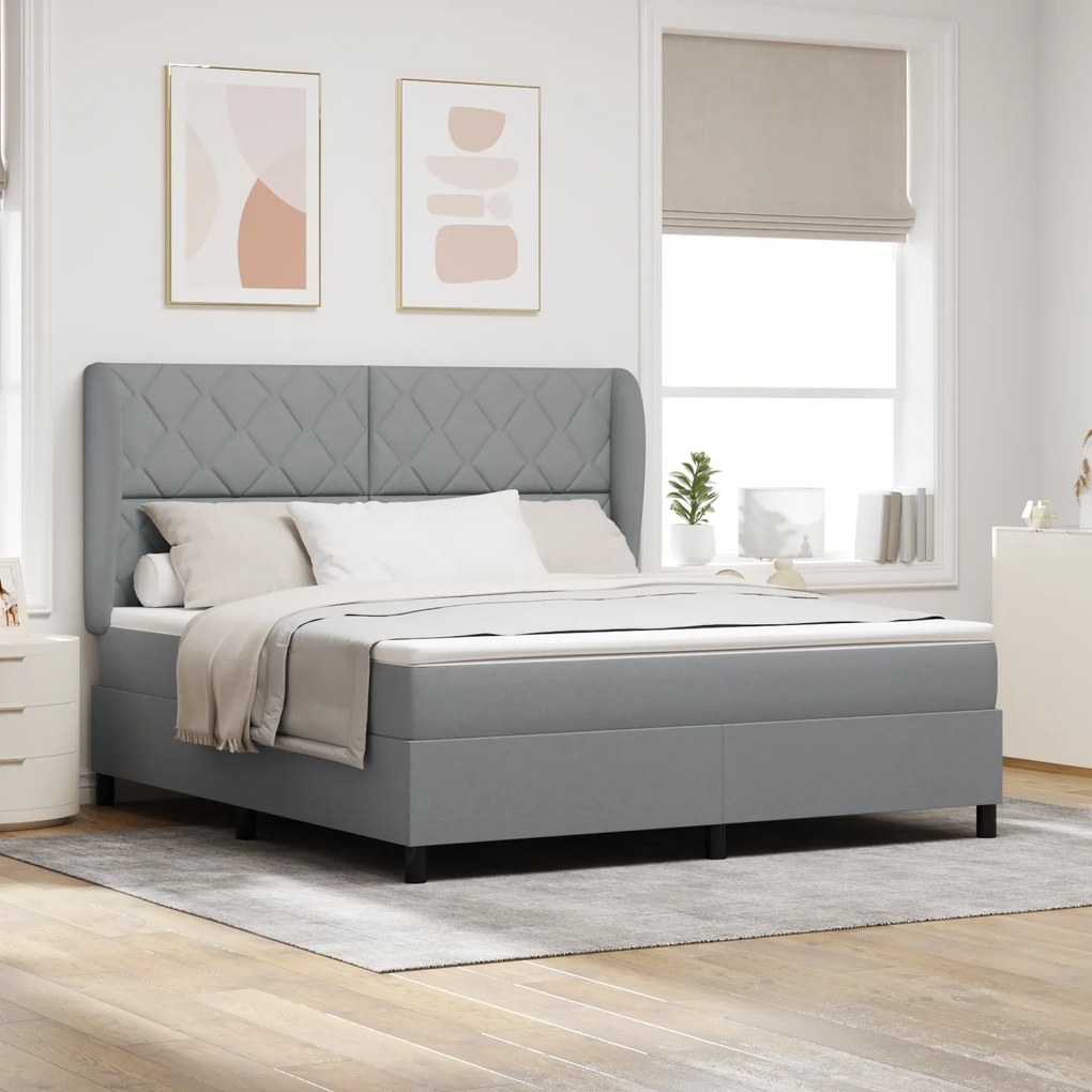 Cama Box Spring vidaXL com Colchão - Cinza Claro, 180x200 cm, Tecido
