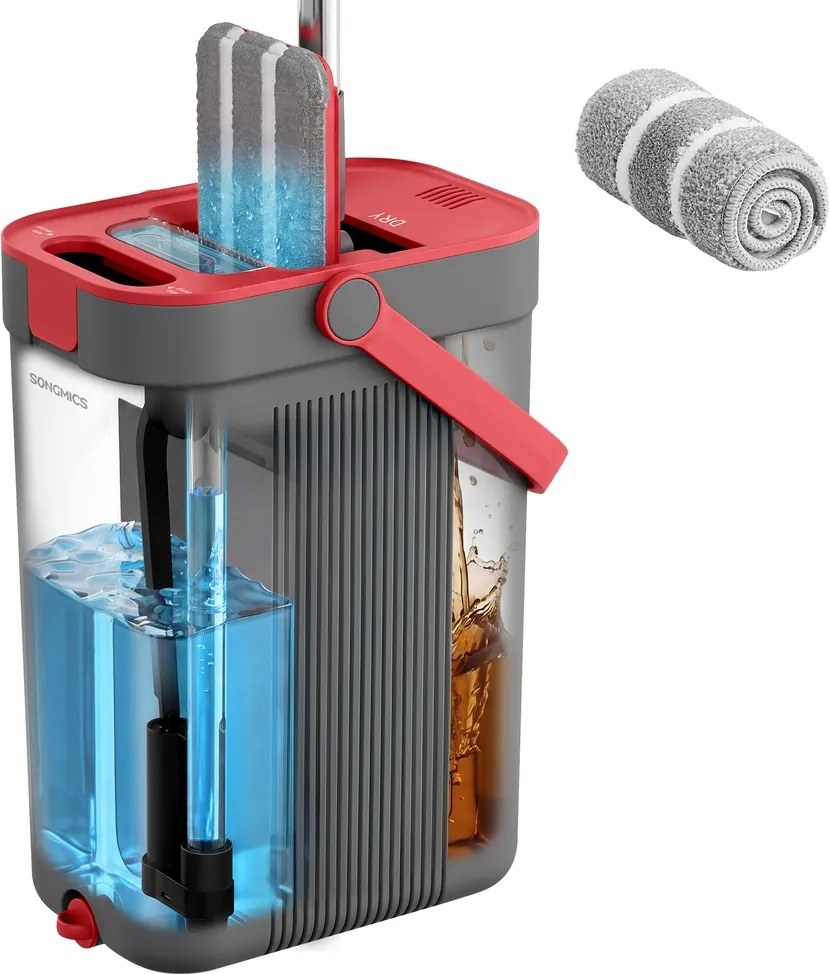 Conjunto de esfregona, 1 capa, com balde e separador cinzento-vermelho