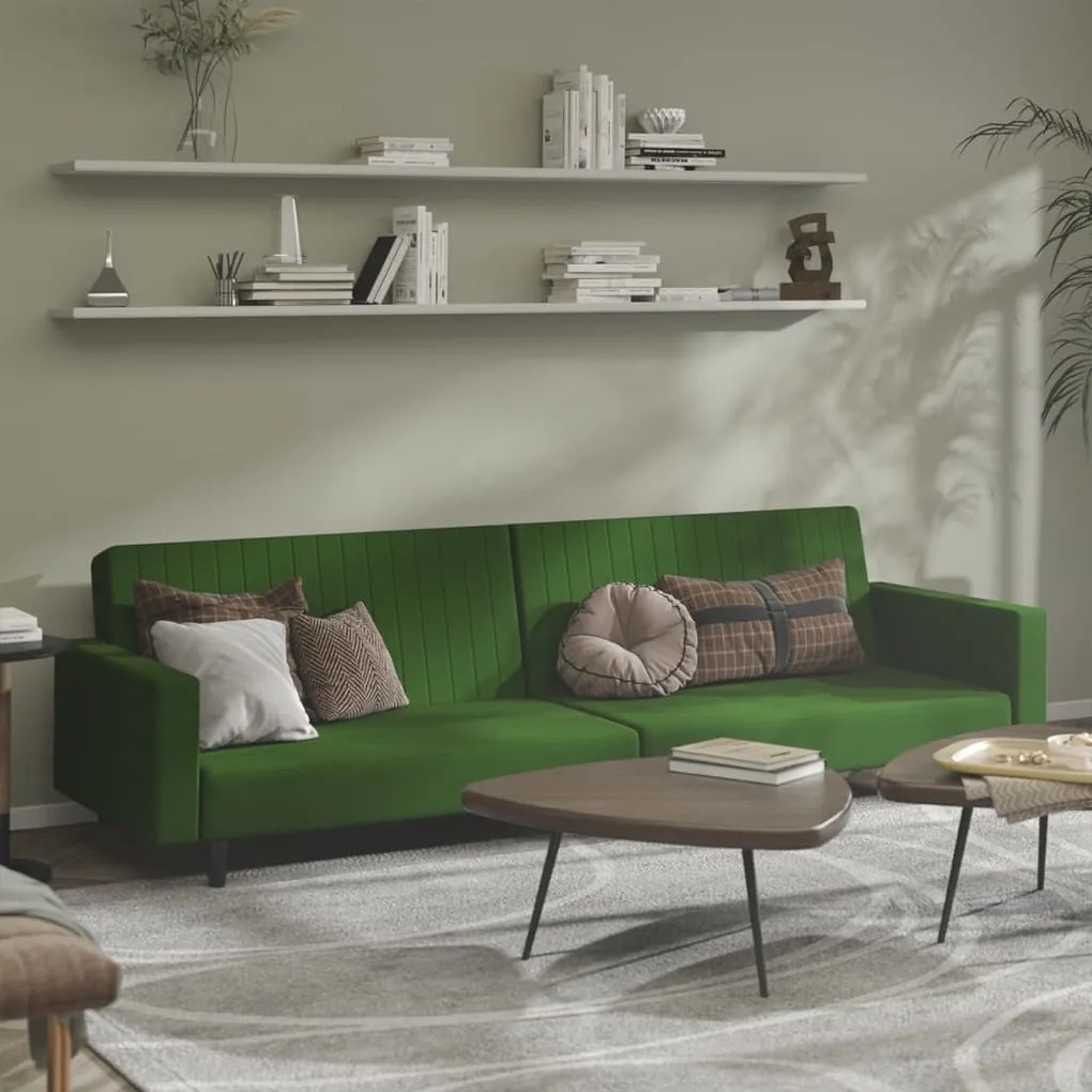 337652 vidaXL Sofá-cama de 2 lugares veludo verde-escuro