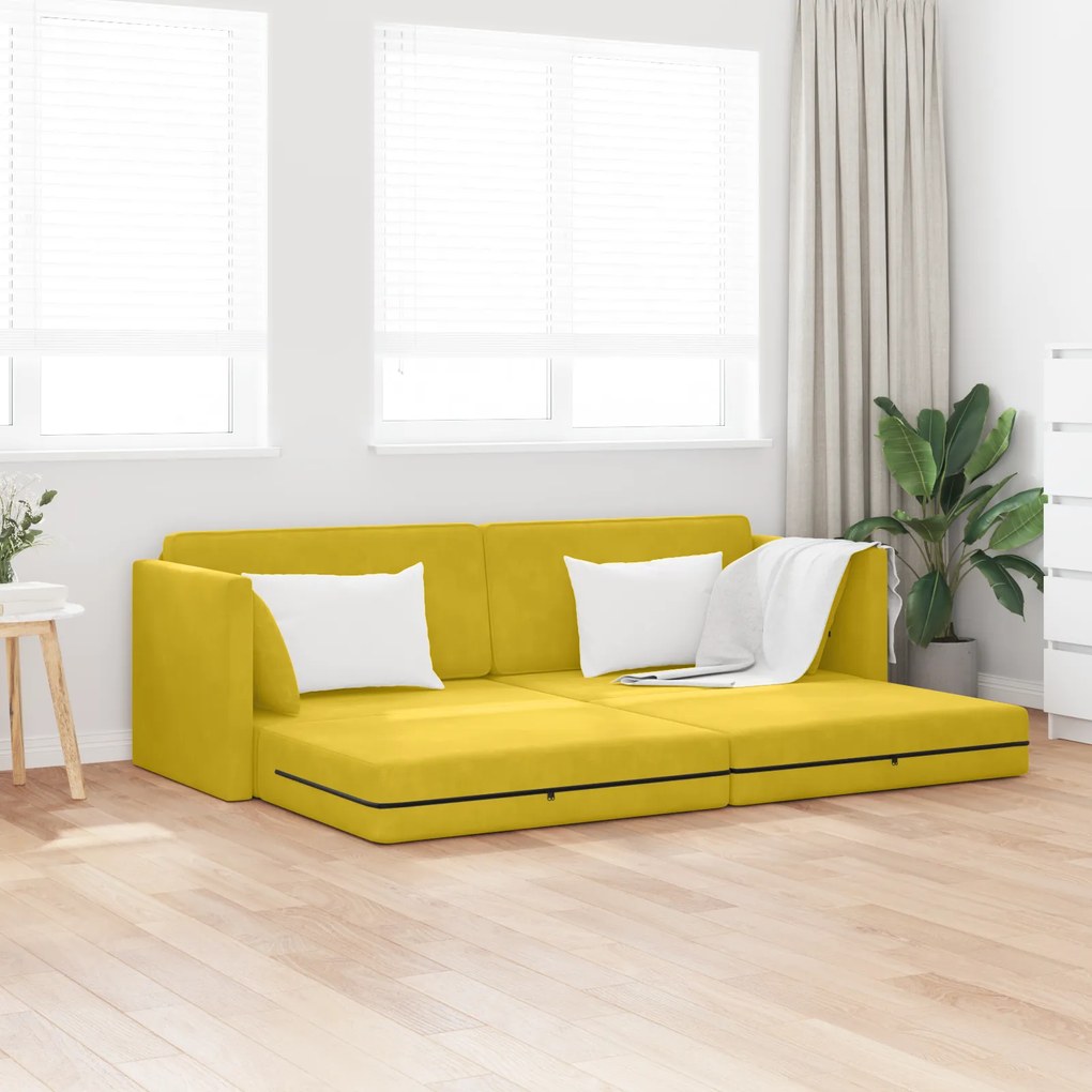 vidaXL Sofá-Cama de Chão 2 em 1 Amarelo 213x144x60 cm Veludo