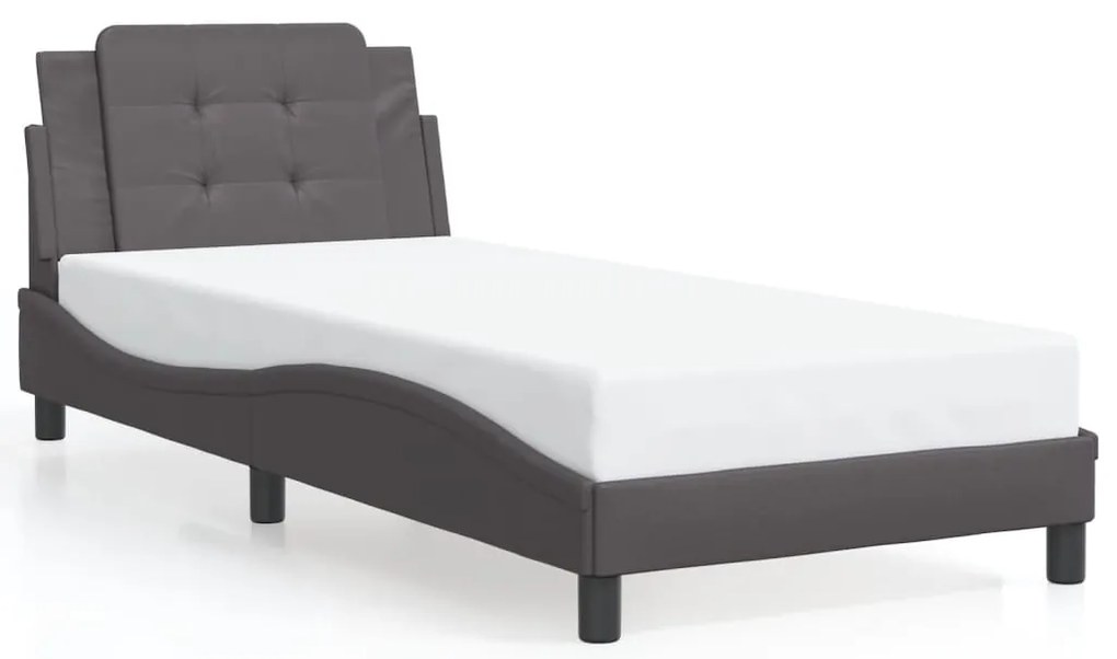 Estrutura de cama com luzes LED 90x200cm couro artificial cinza