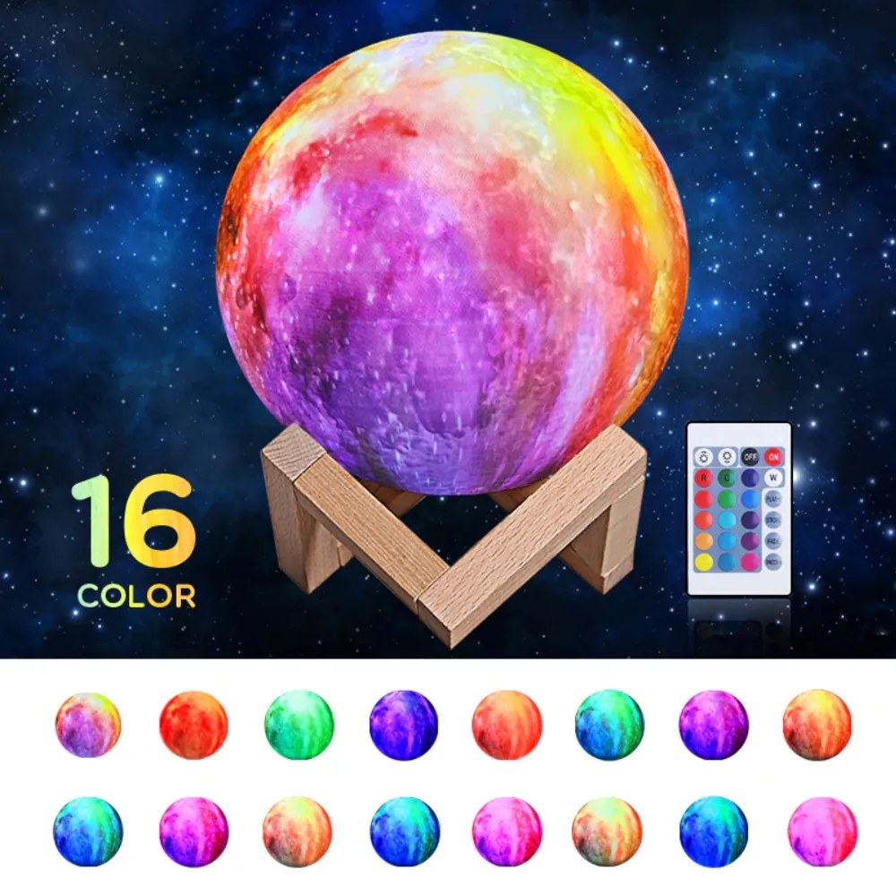 Lâmpada LED Bluetooth Altavoz 3D Lua 16 Cores