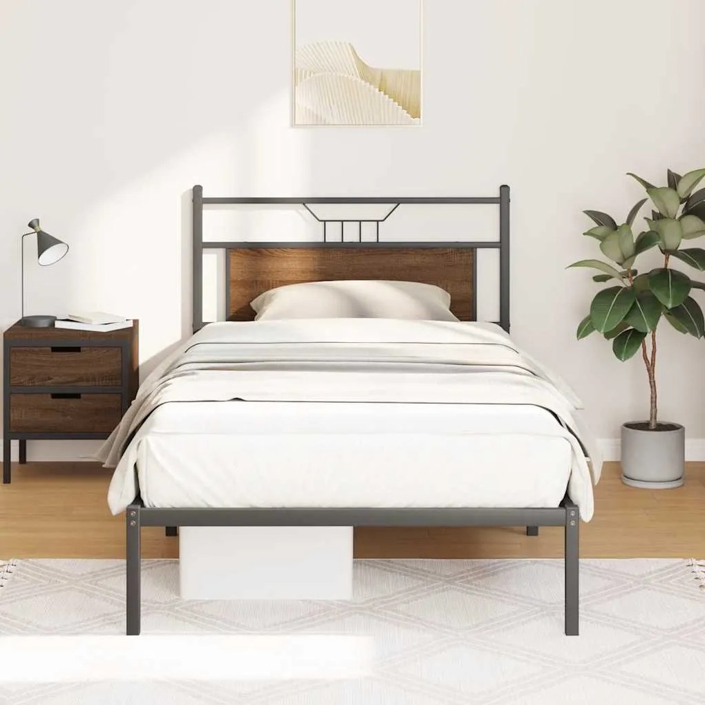 Estrutura de cama sem colchão 107x203 cm carvalho castanho