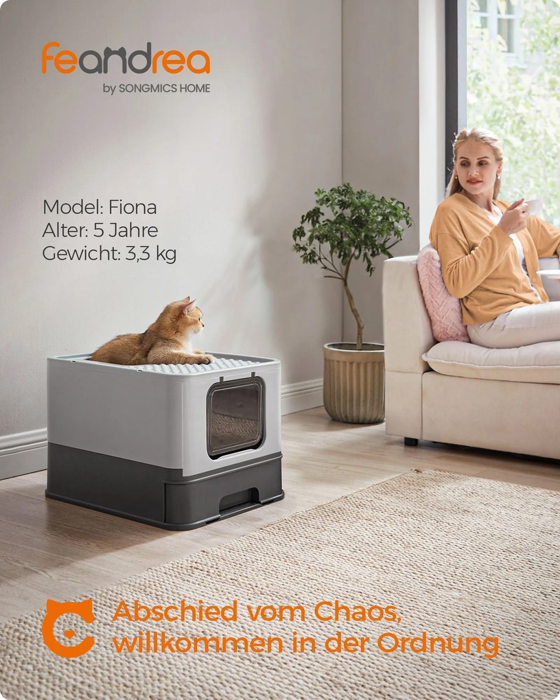 Caixa de areia para gatos com tampa e pá espaçoso Cinzento antracite