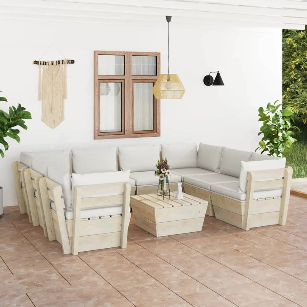 vidaXL 9 pcs conjunto lounge de paletes + almofadões madeira de abeto