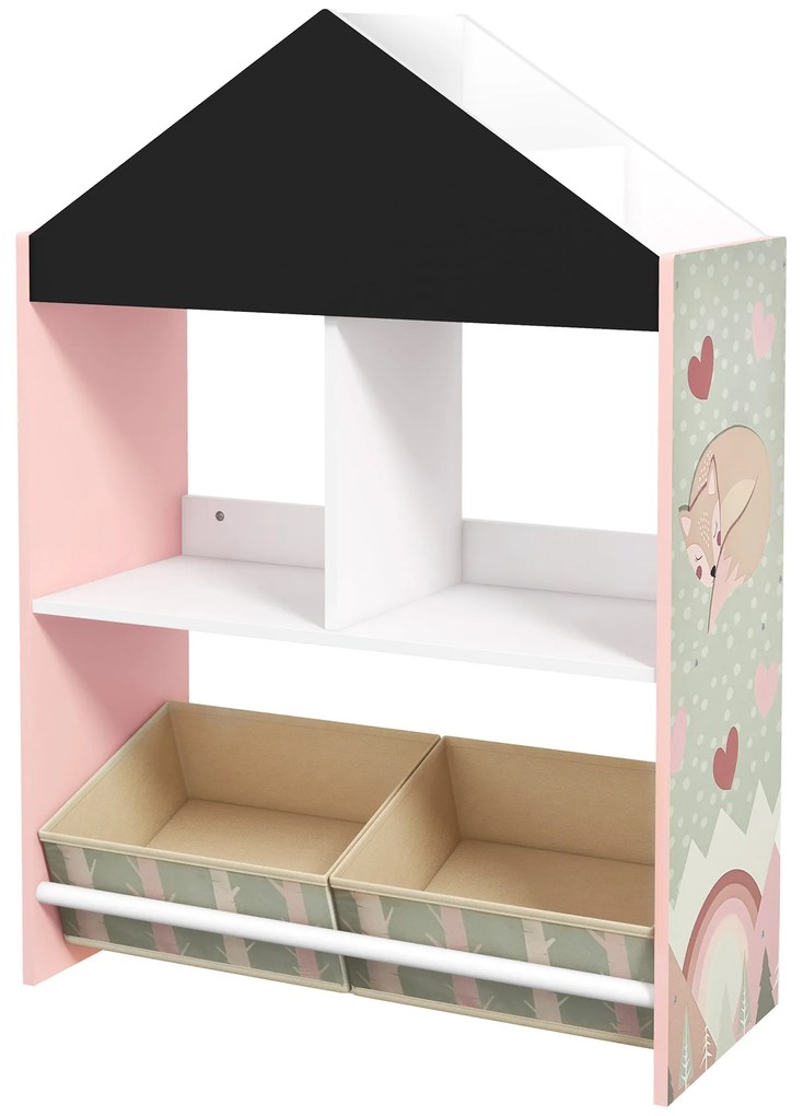 Estante para Brinquedos Organizador Infantil com Prateleiras Abertas e 2 Caixas de Tecido não Tecido Amovíveis 62,4x26,5x90 cm Rosa