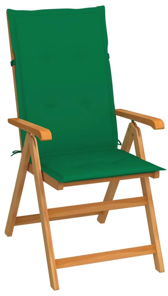 3062351 vidaXL Cadeira de jardim c/ almofadões verdes madeira teca maciça