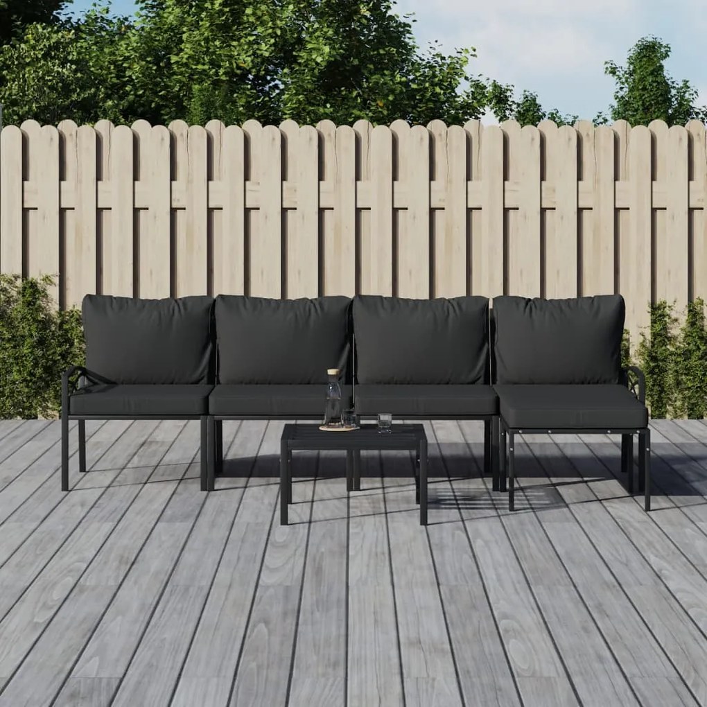 vidaXL 6 pcs conjunto lounge de jardim aço c/ almofadões cinzentos
