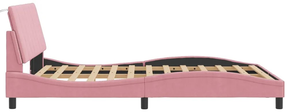 Estrutura de cama c/ luzes LED 140x200 cm veludo rosa