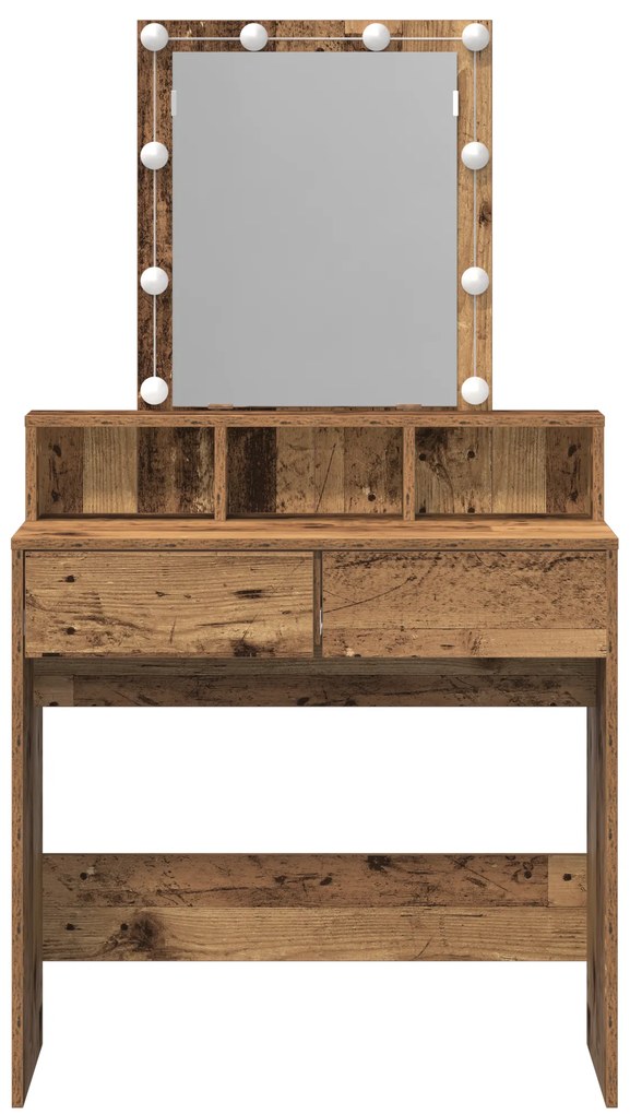 Mesa de Maquilhagem com Espelho e Luzes LED Madeira Antiga