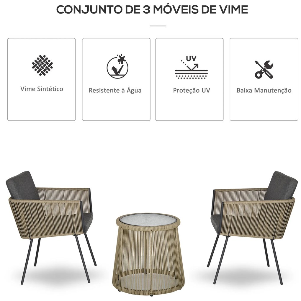 Conjunto de Móveis de Vime Conjunto de Móveis para Jardim 3 Peças Mesa