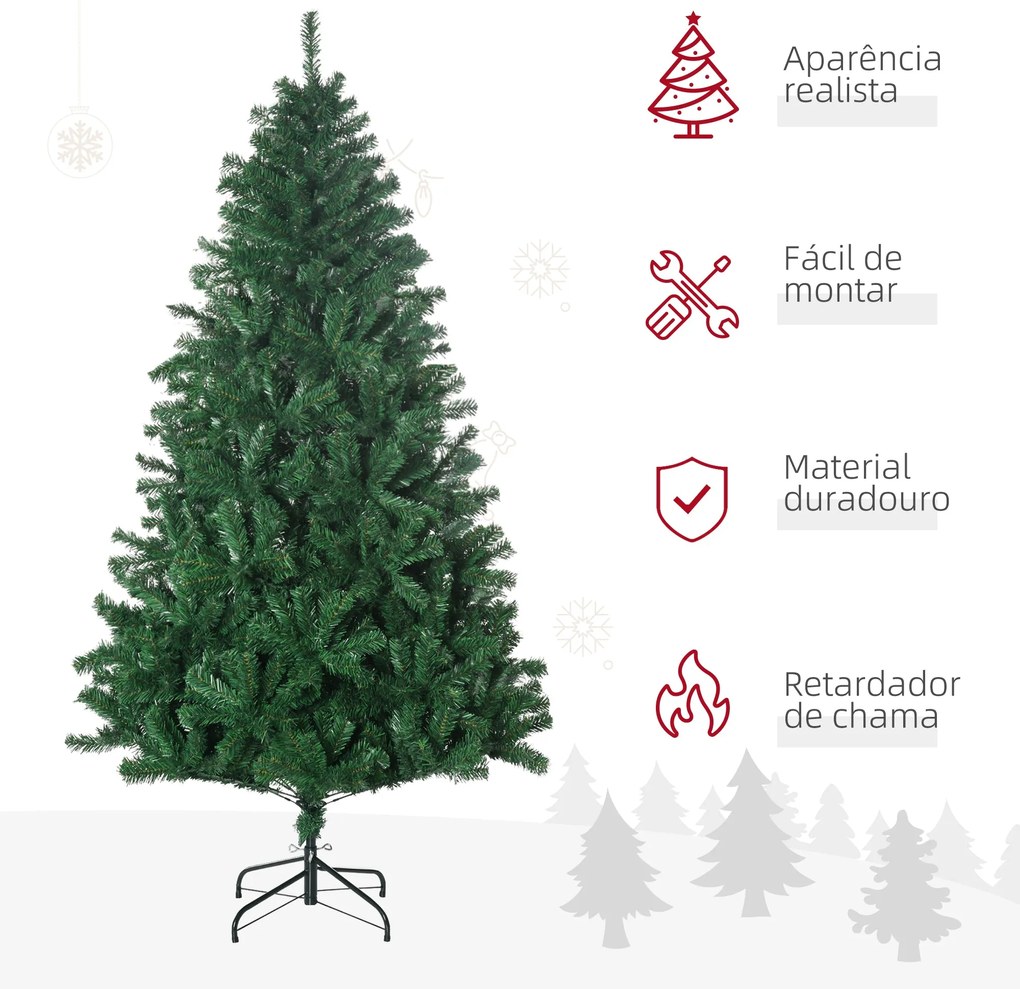 HOMCOM Árvore de Natal 180 cm com 1000 Ramos de PVC e Suporte de Aço D