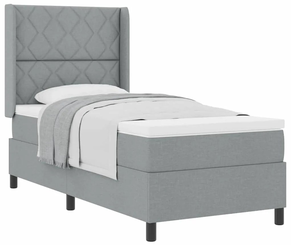Cama com Estrado e Colchão Cinza Claro 100 x 200 cm de Tecido