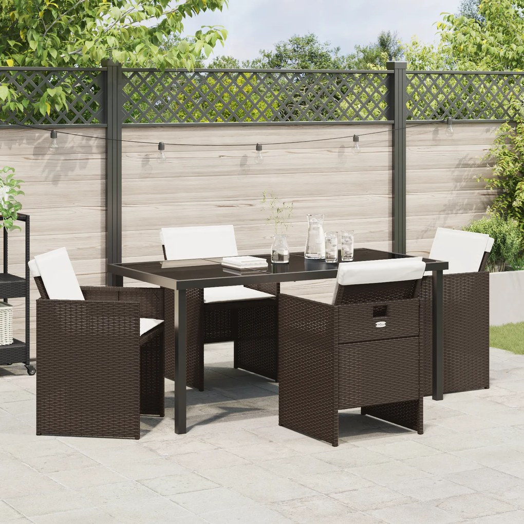 Conjunto de Jantar de Jardim com 5 Peças e Almofadas Castanho Polivime