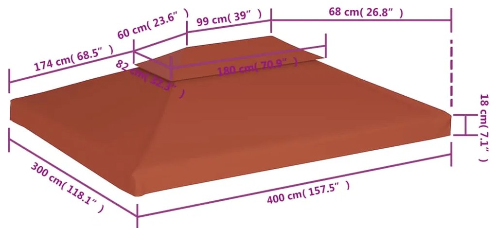 Cobertura gazebo c/ 2 camadas 310 g/m² 4x3 m terracota