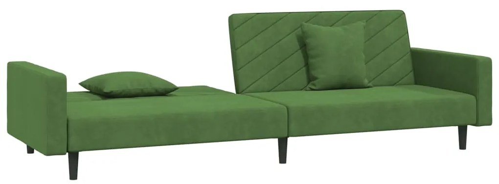Sofá-cama 2 lugares com duas almofadas veludo verde-escuro