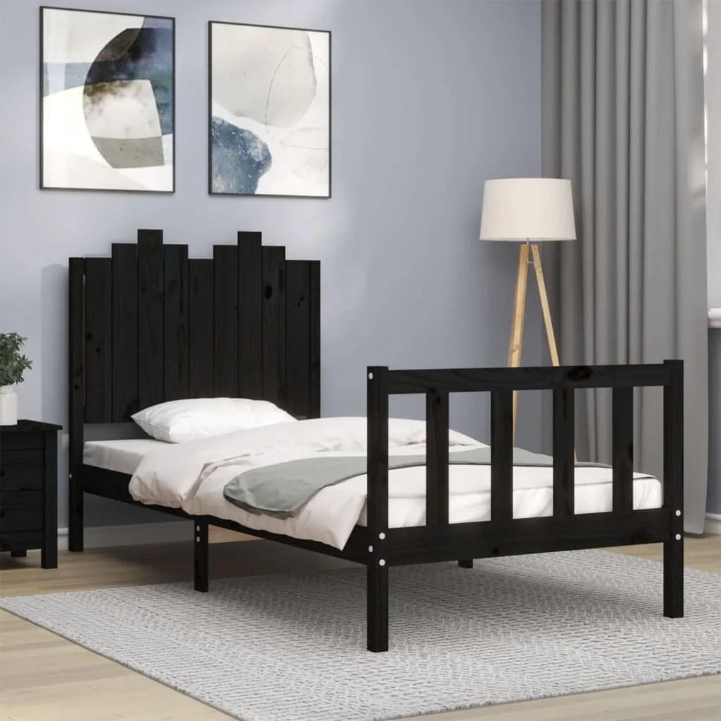 Estrutura de cama com cabeceira 90x190 cm madeira maciça preto