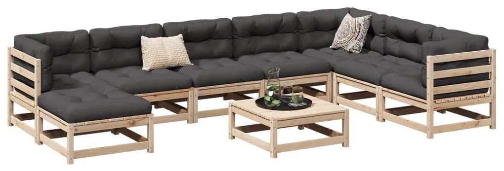 9 pcs conjunto sofás de jardim com almofadões pinho maciço
