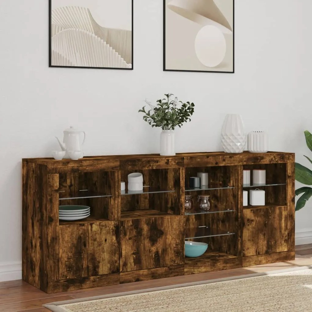 Aparador com luzes LED 164x37x67 cm carvalho fumado