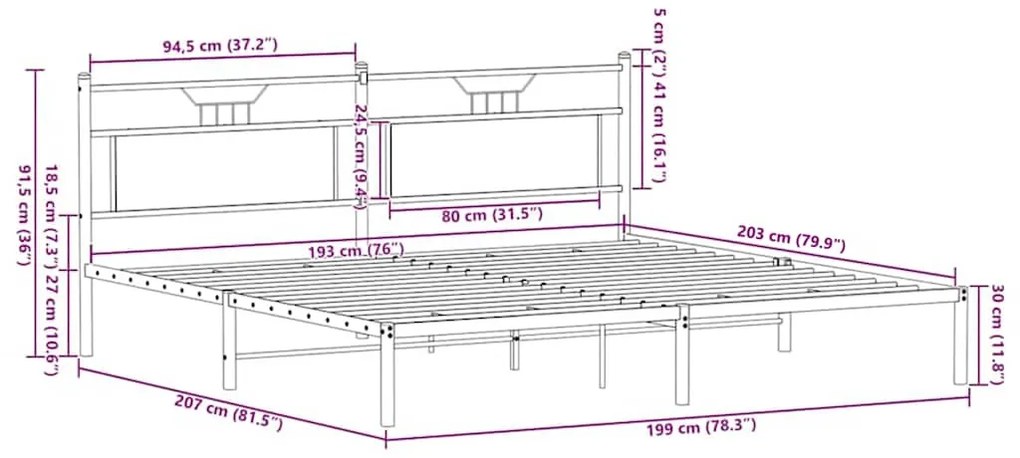 Estrutura de cama sem colchão 193x203 cm carvalho sonoma