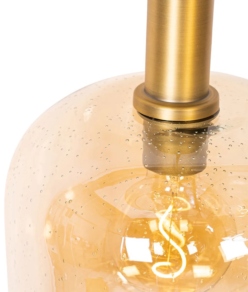 Candeeiro suspenso inteligente preto com latão e vidro âmbar 3 luzes incluindo 3 Wifi G95 - Zuzanna