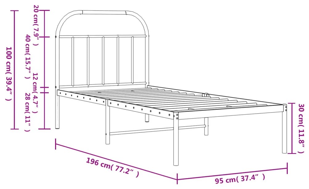 Estrutura de cama com cabeceira 90x190 cm metal preto