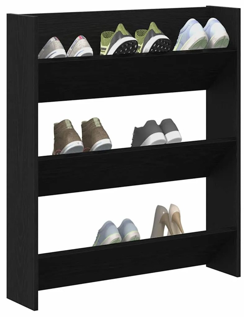 Armário de Sapatos de Parede - Madeira de Carvalho Preto, 80 x 18 x 90