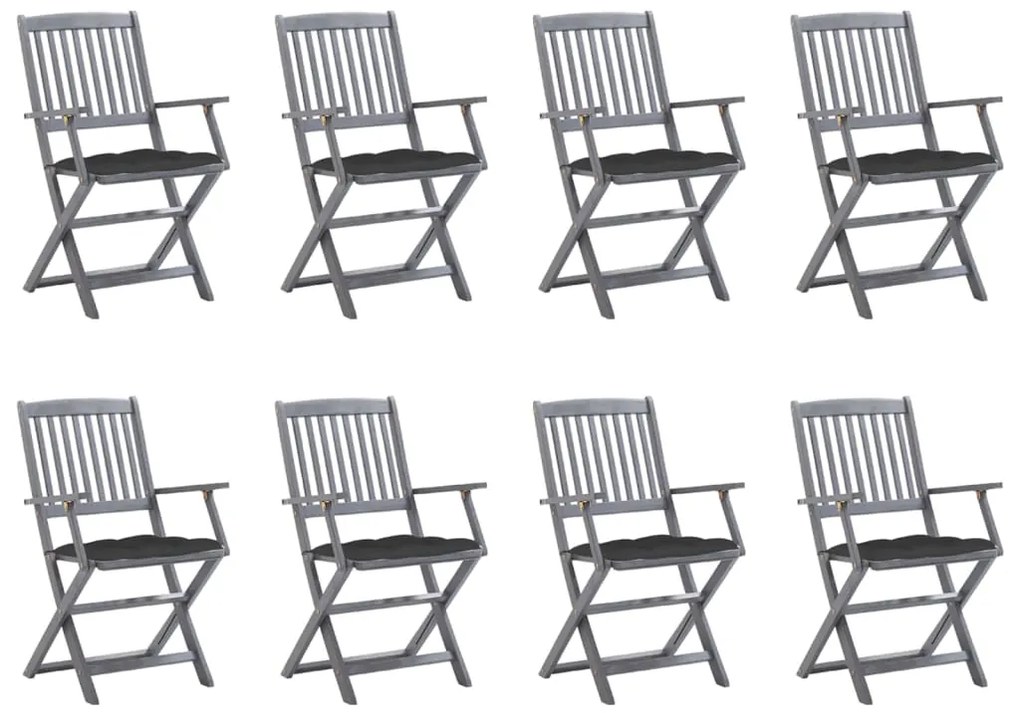 vidaXL Cadeiras de exterior dobráveis 8pcs c/ almofadões acácia maciça