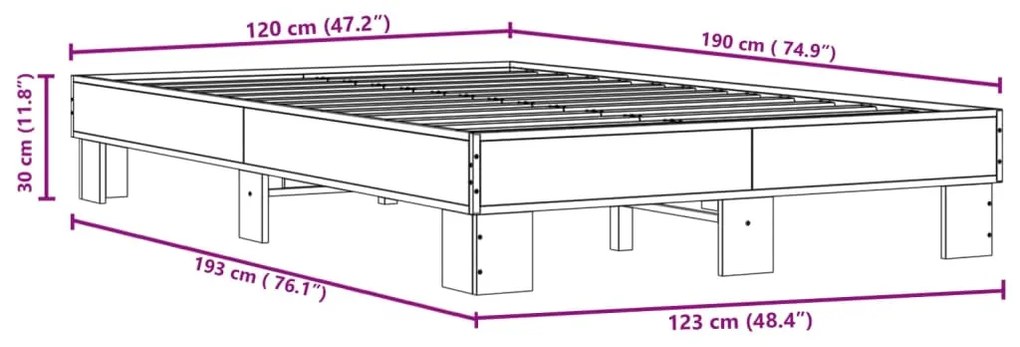 Estrutura de cama 120x190 cm derivados de madeira/metal preto