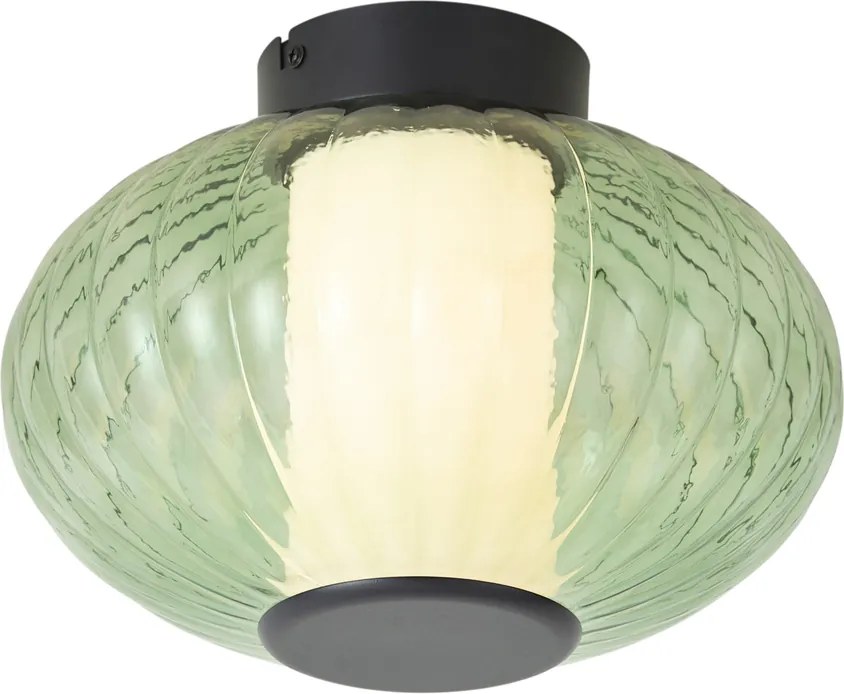 Candeeiro de Teto de Design Preto 28cm com Vidro Verde Incl. LED Regulável em 3 Passos - Margherite