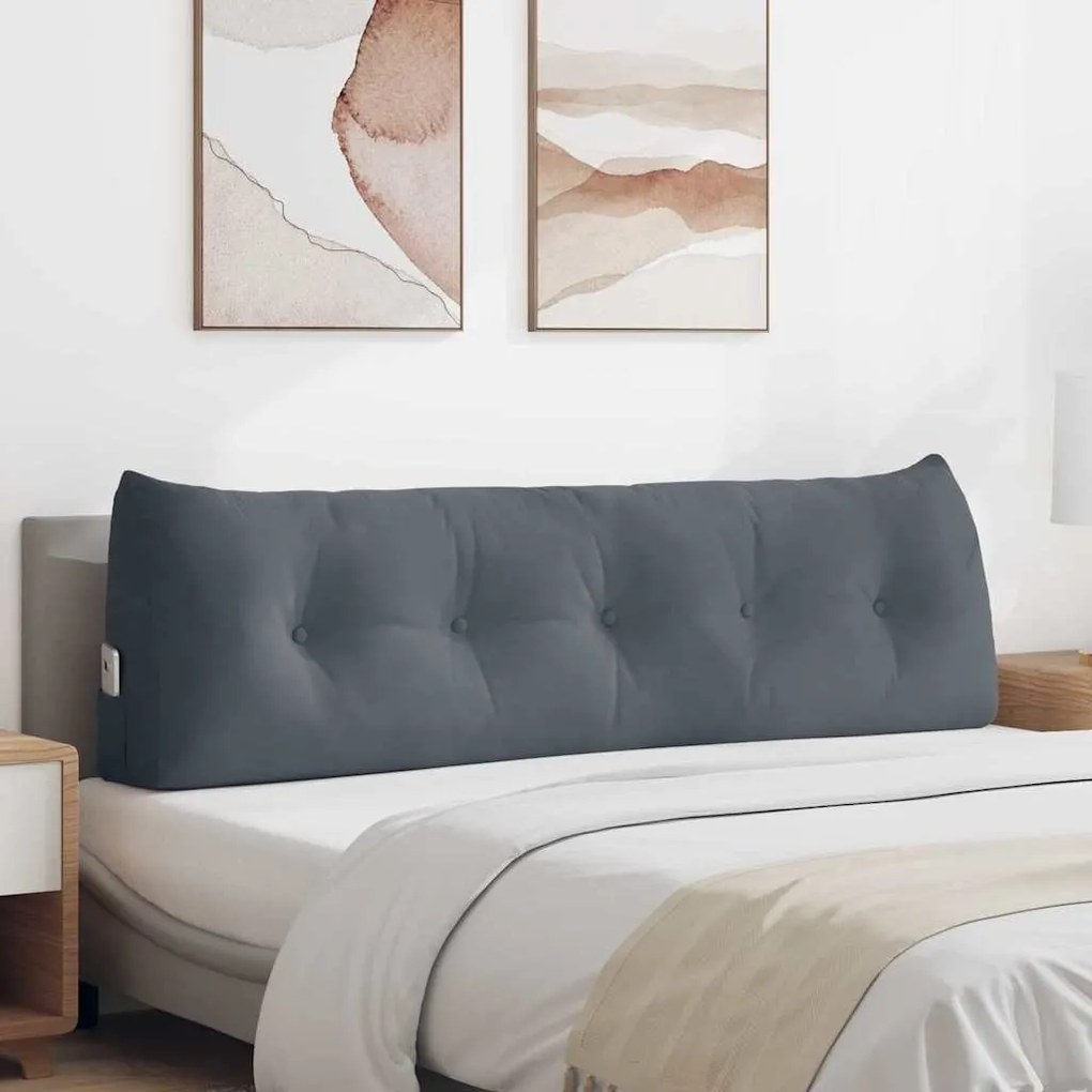 vidaXL Travesseiro para Costas Cinza Escuro 160 x 24 x 50 cm Veludo