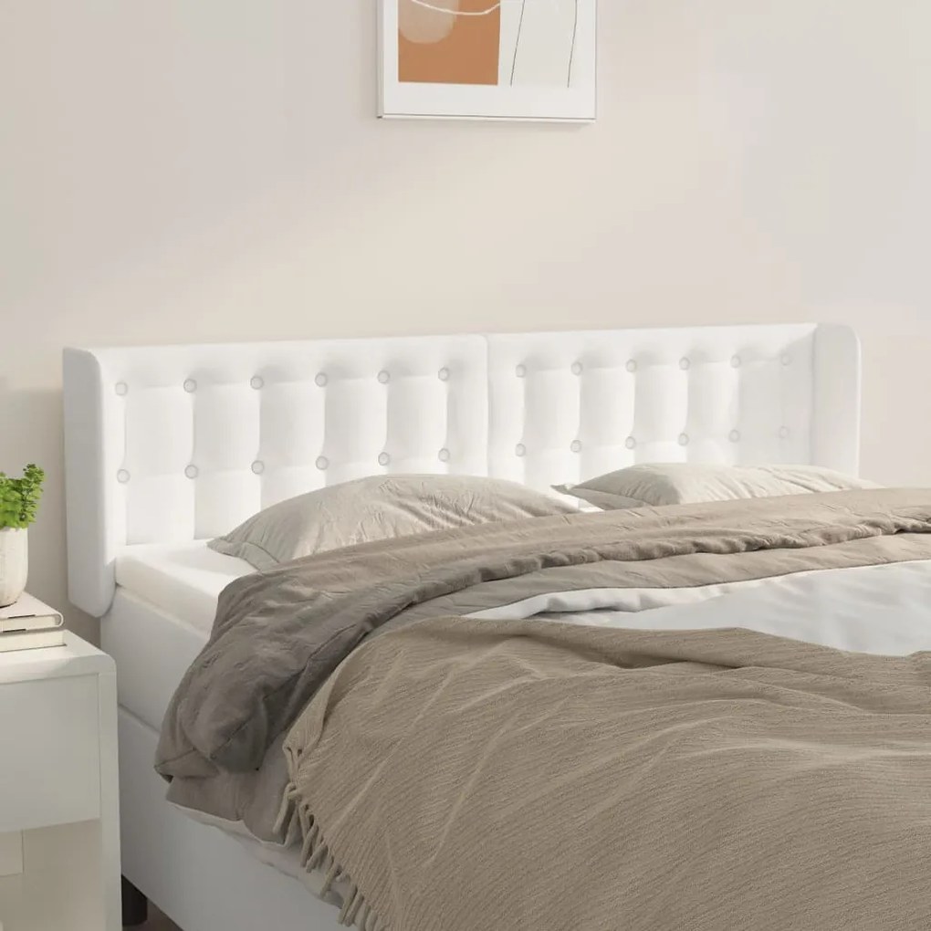 vidaXL Cabeceira cama c/ abas couro artificial 147x16x78/88 cm branco