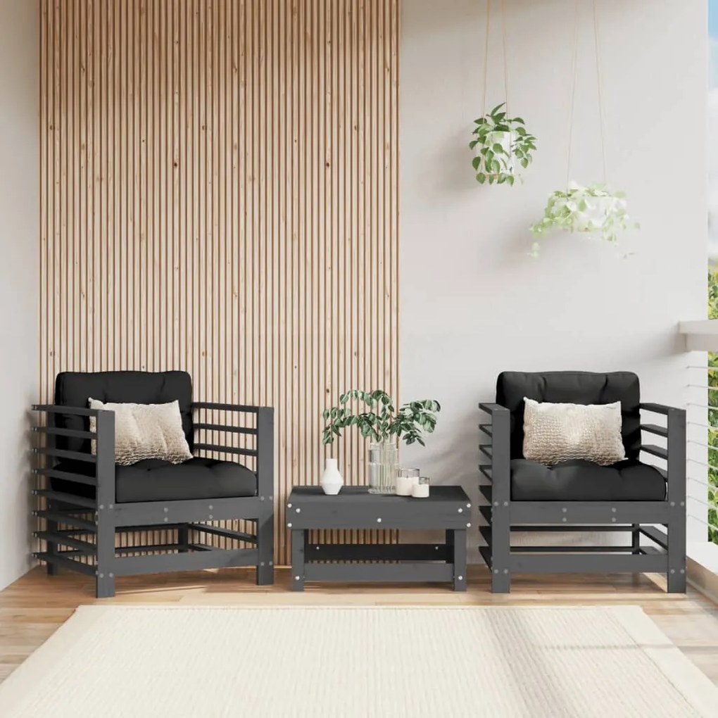 Cadeiras de jardim 2 pcs madeira de pinho maciça cinzento