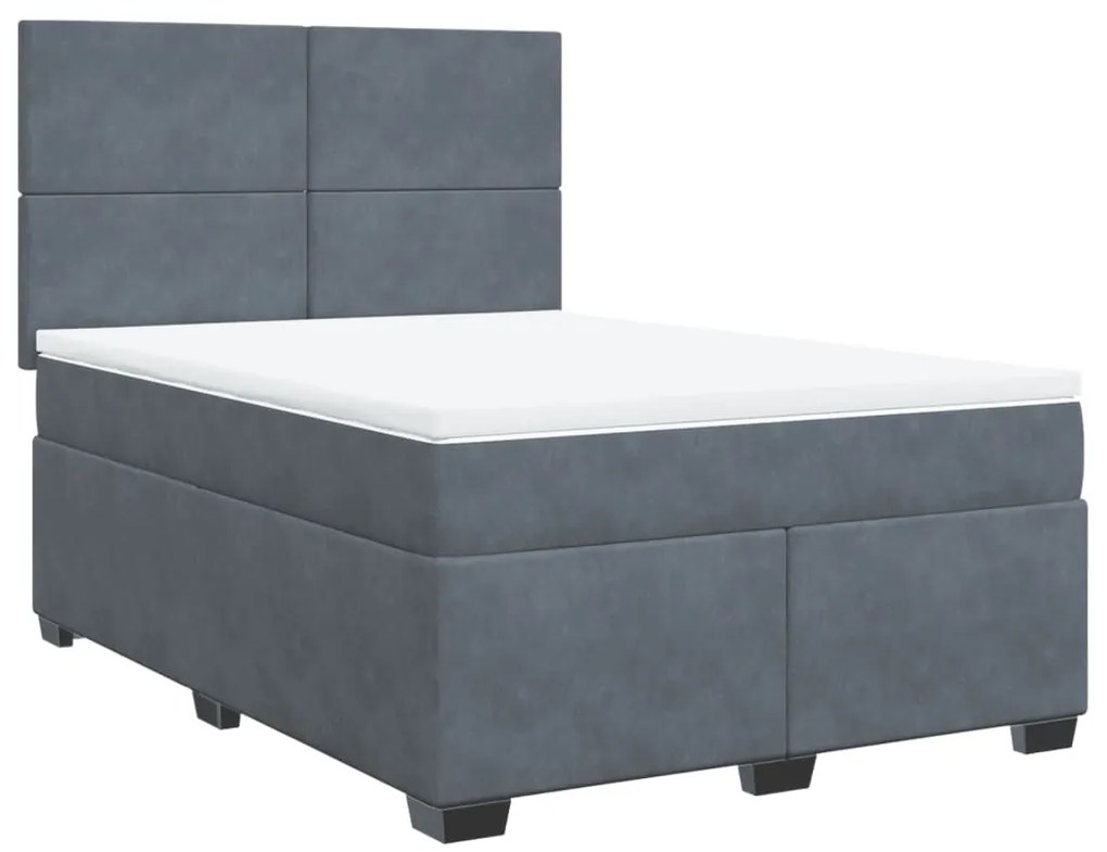 Cama com molas/colchão 160x200 cm veludo cinzento-escuro