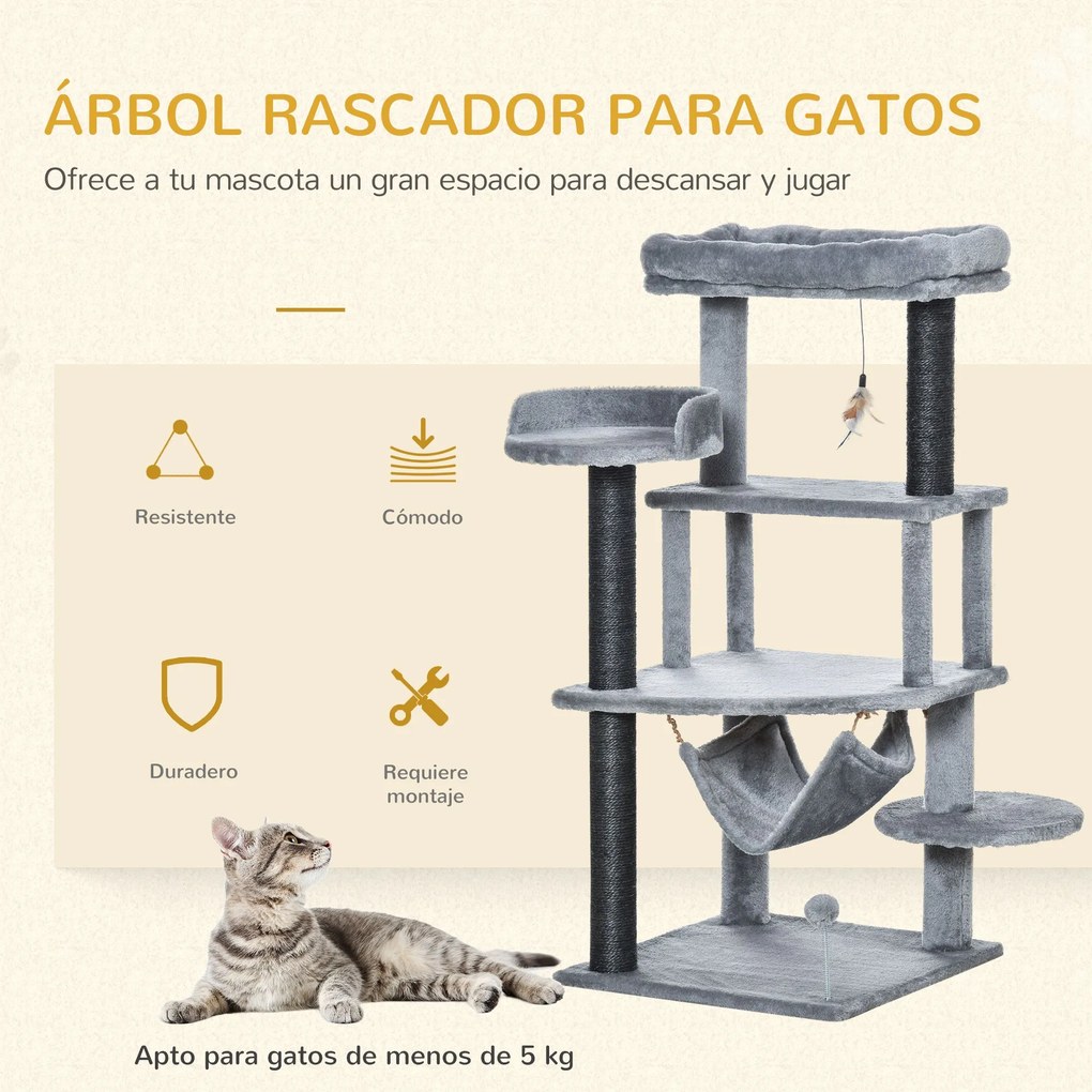 PawHut Árvore Arranhadora para Gatos 48x48x107cm com Caverna de Feltro