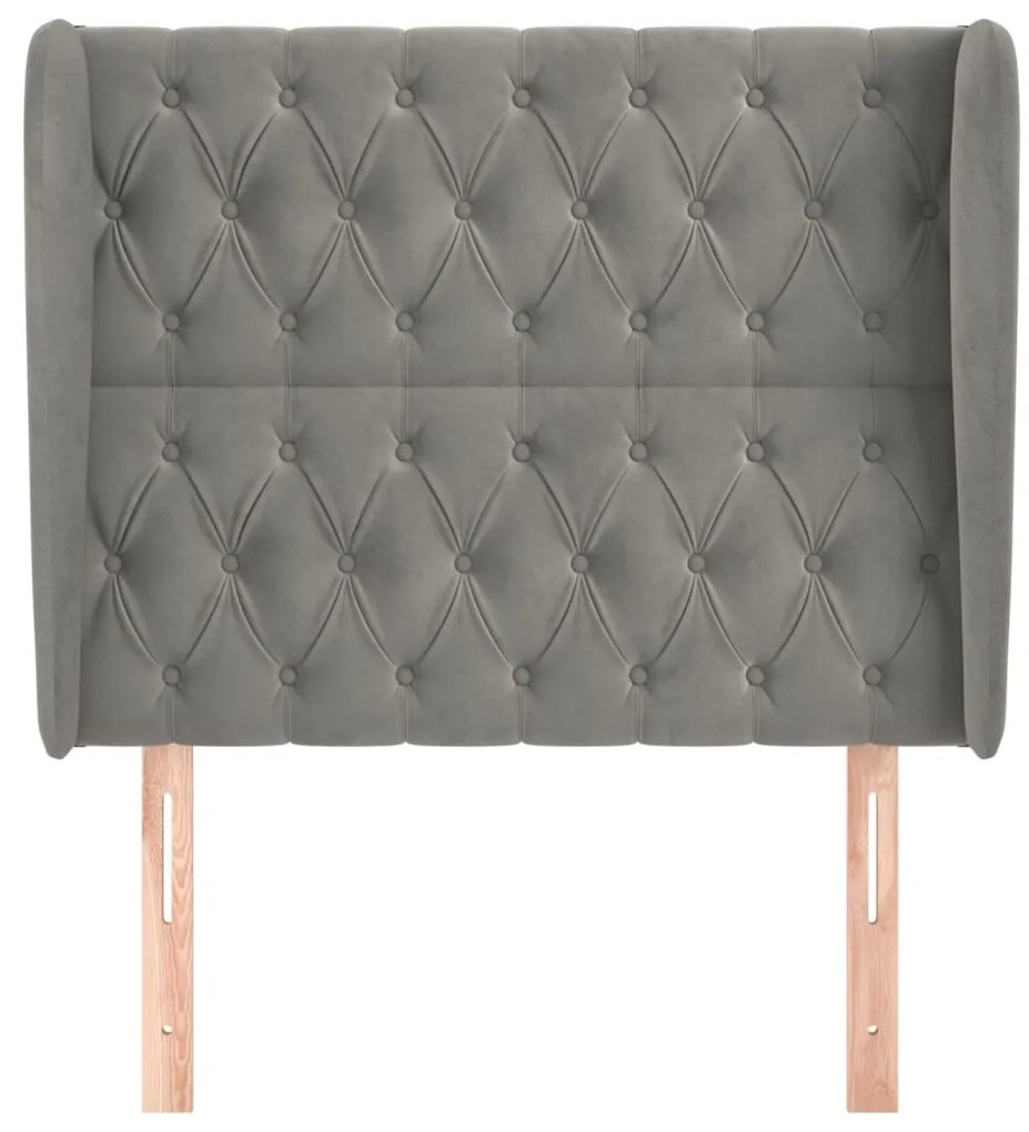 Cabeceira cama c/ abas veludo 103x23x118/128 cm cinzento-claro