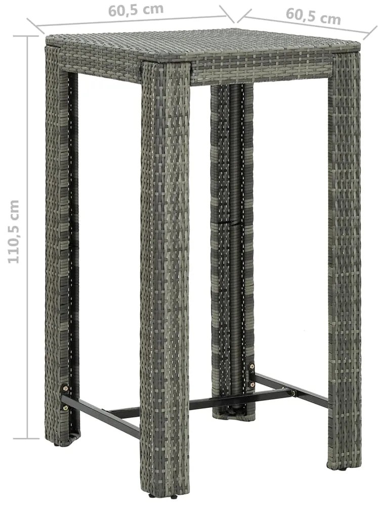 5 pcs conjunto de bar p/ jardim c/ almofadões vime PE cinzento