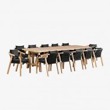 Conjunto De Mesa Retangular (300x100 Cm) E 12 Cadeiras De Jardim Em Madeira De Acácia Dubai Cinza Grafito & Castanho Acácia Rústico - Sklum
